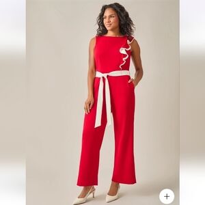 Kasper Ruffle Shoulder Jumpsuit, Crimson